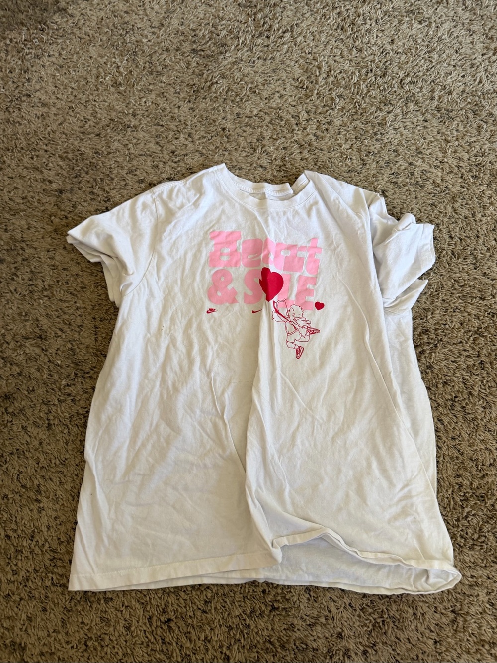 Nike White "Heart & Soul' Graphic Tee with Pink Accent